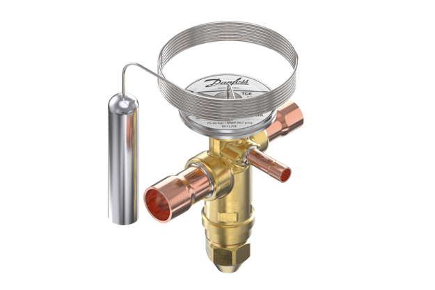 Product photo of the TGE thermostatic expansion valve by Danfoss