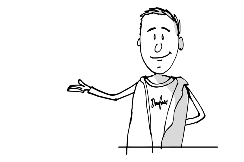 grafika czarno-biała mężczyzna z koszulką Danfoss