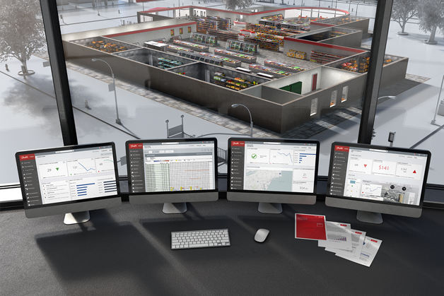 Danfoss Enterprise Services - an animation image from a control room over look a supermarket