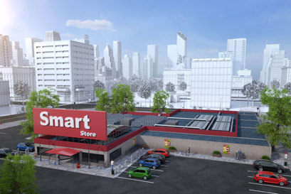 An animated image of the utopian smart store full of connected solutions within your neighborhood grocery store
