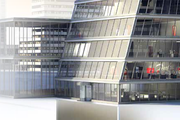 Chiller brochure cover featuring all glass office buildings