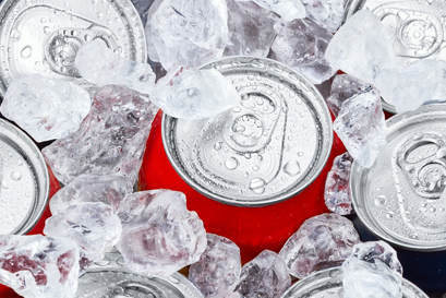 A can of soda in ice representing food service refrigeration solutions by Danfoss