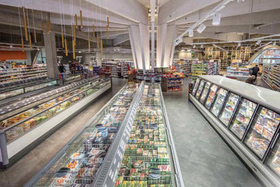 Aerial view of a supermarket refrigeration section