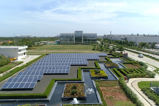 India Campus with solar panels in front