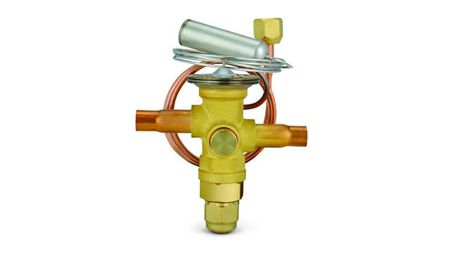 Product photo of a single thermostatic expansion valve by Danfoss