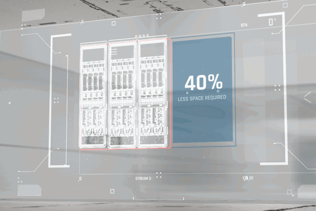 Illustrasjon av tre iC7-omformere og teksten "40 % mindre plassbehov"