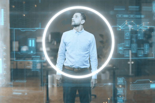 Man looking at a virtual wall, surrounded by the iC7 halo light