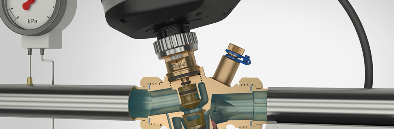Hydronic flow through ABQM valve with NovoCon® digital controls